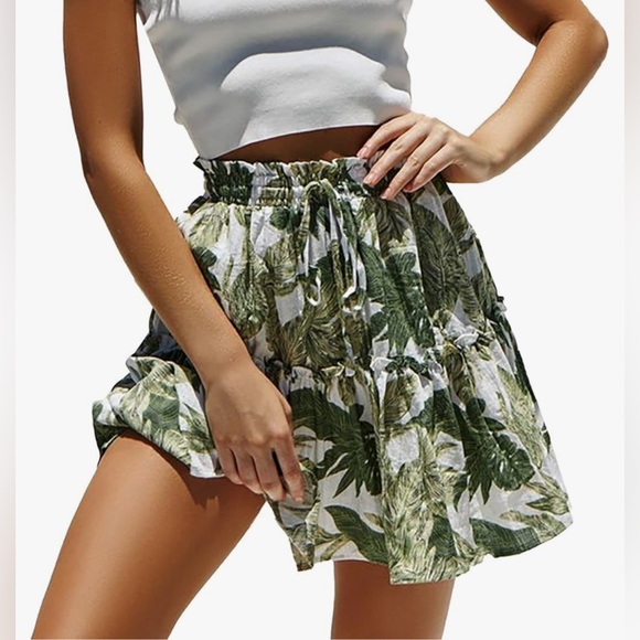 CUPSHE High Waist Ruffle Skirt Floral Pattern Elastic Waist Drawstring A Line - Picture 4 of 6